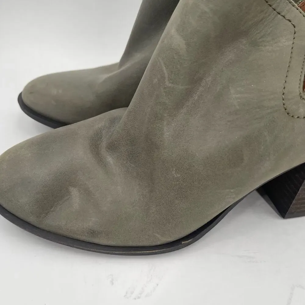 Lucky Brand Boots Size 9 Women's Branndi Bootie Ankle Leather Green/Taupe Heel